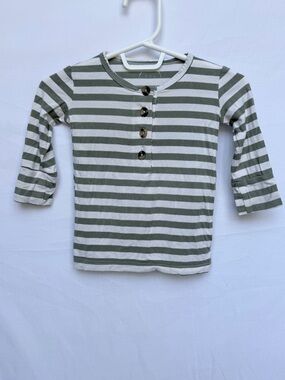 Lou Lou & Company Olive & White Striped Henley Long Sleeve Top